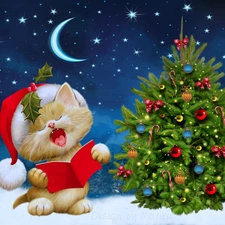festive, christmas tree, Christmas, kitten