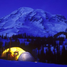 Mountains, Tent, christmas, Night