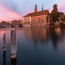 Zurich, Switzerland, Grossmunster Church, bridge, River Limmat
