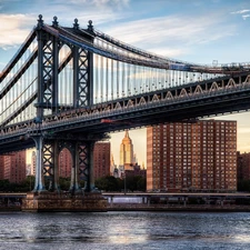 New, bridge, City, Manhattan, York, skyscrapers