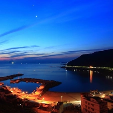 sea, evening, City at Night, Gulf