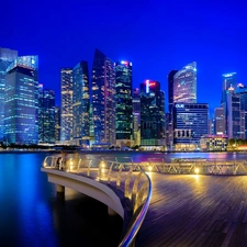 Singapur, Platform, City at Night, skyscrapers