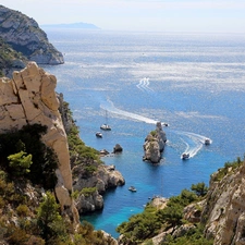 Boats, sea, Cliff coast