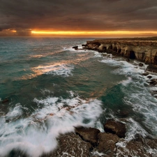 sea, clouds, cliff, Sky