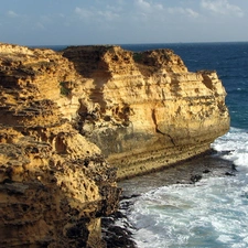 sea, rocks, cliff, Waves