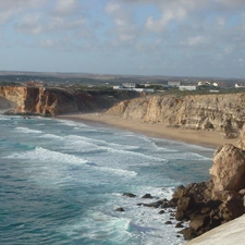 cliff, sea, Waves