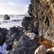 Cliffs, sea, Waves