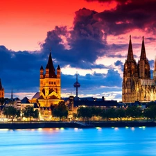 Cologne, River, clouds, chair