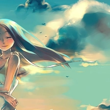 clouds, smiling, girl