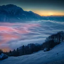 Switzerland, Mountains, clouds, Hill-side