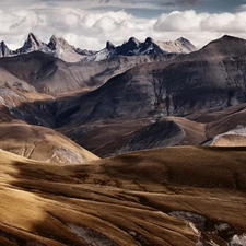 clouds, Mountains, hills