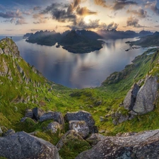 Mountains, Lofoten, Human, North Sea, Norway, rocks, clouds