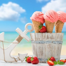 clouds, sea, ice cream, Sky, beach