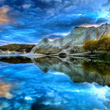 clouds, Mountains, lake