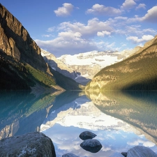 clouds, River, Mountains