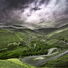 clouds, Way, Mountains