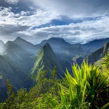 clouds, Mountains, peaks