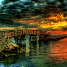 clouds, sea, Platform