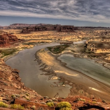 clouds, canyon, River