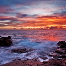 clouds, sea, rocks