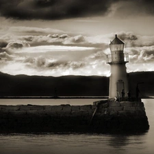 clouds, Lighthouses, sea