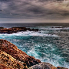 clouds, rocks, sea