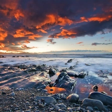 sea, Stones, clouds, Beaches