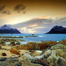 Clouds, Sky, water, Stones, Mountains