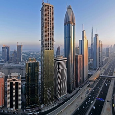 clouds, Town, skyscrapers