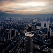 clouds, Town, skyscrapers