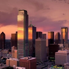 clouds, Town, skyscrapers