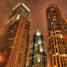 clouds, Town, skyscrapers