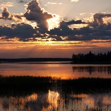 Great Sunsets, lake, clouds