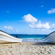 clouds, tropic, Beaches, sea, Boats