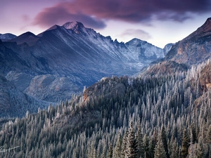 clouds, Mountains, woods