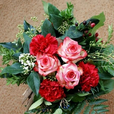 bouquet, roses, cloves, flowers