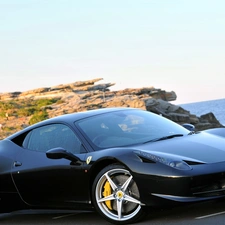 rocks, Ferrari 458, Coast