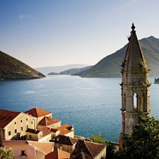 Coast, Islands, buildings, tower, sea