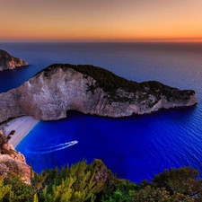 Coast, Ocean, Navagio, Greece, Beaches, Great Sunsets