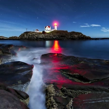 Coast, rocks, Houses, sea, Lighthouses