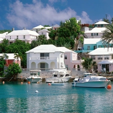 White, sea, Coast, Houses