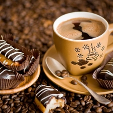 teaspoon, cup, coffee, cookies, grains, plate