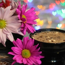 coffee, gerberas, cup