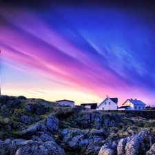Houses, Lighthouse, color, Sky, rocks, maritime