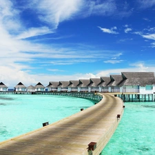 complex, The hotel, clouds, sea, Sky, Houses, Hotel hall, pier