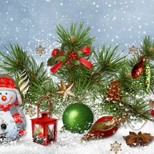 headdress, Snowman, composition, Christmas, snow, lantern
