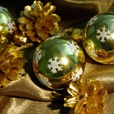 cones, baubles, Golden