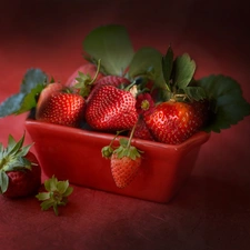 strawberries, Red, container, leaves