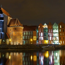 Crane in Gdansk, Poland, Night, Monument, port, Gdańsk