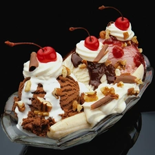 ice cream, cherries, cream, nuts